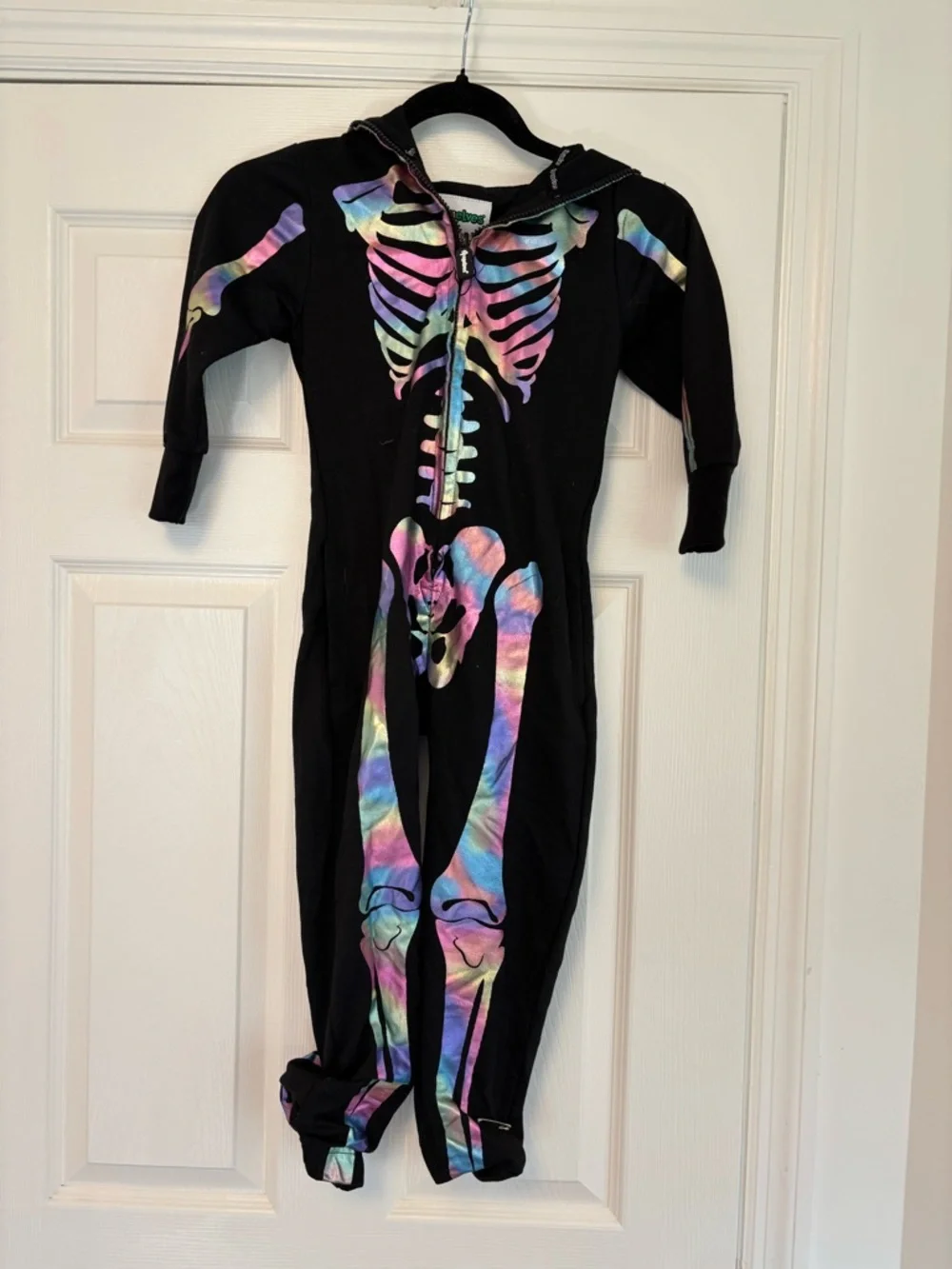 Tipsy Elves Kids Rainbow Skeleton Halloween Costume Youth XS 5 Hooded Jumpsuit